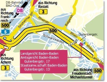 Bild zeigt Lageplan der Staatsanwaltschaft Baden-Baden